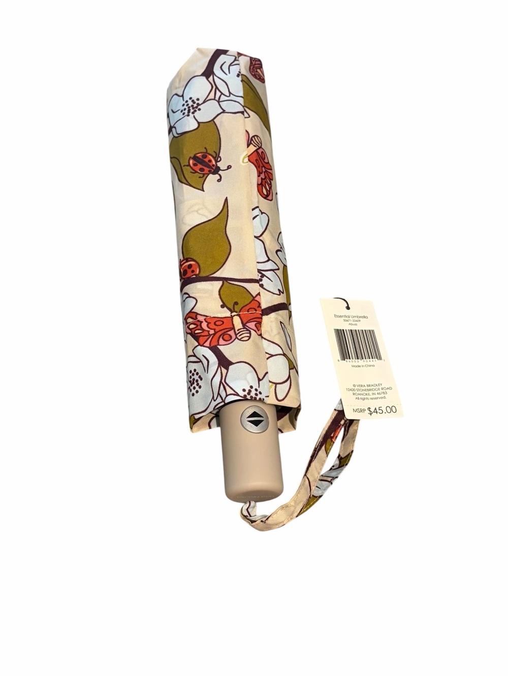Vera Bradley Abuzz Print Ladybug Butterfly Blue Green Auto Open & Close Umbrella